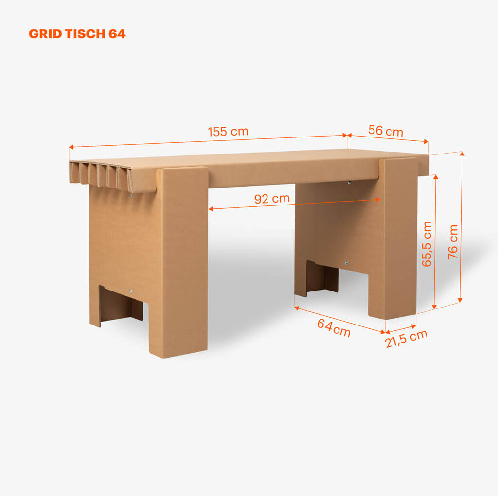 RIAB GRID Tisch schmal einzeln Naturbraun Freisteller mit Maßangaben