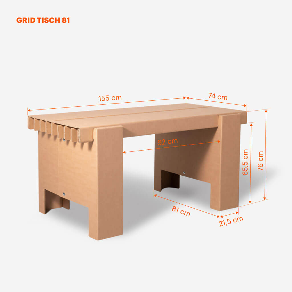 RIAB GRID Tisch breit einzeln Naturbraun Freisteller mit Maßangaben