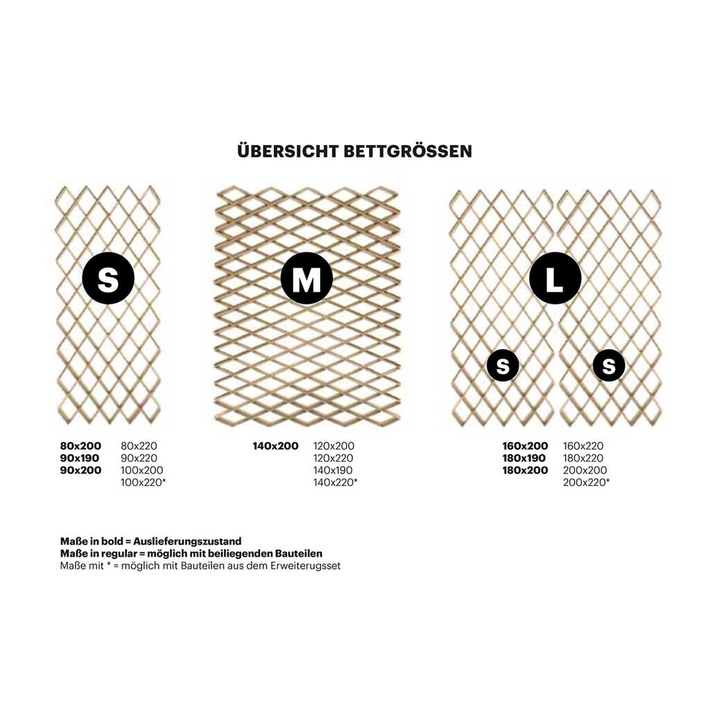 ROOM IN A BOX - Bett 2.0 Größenübersicht