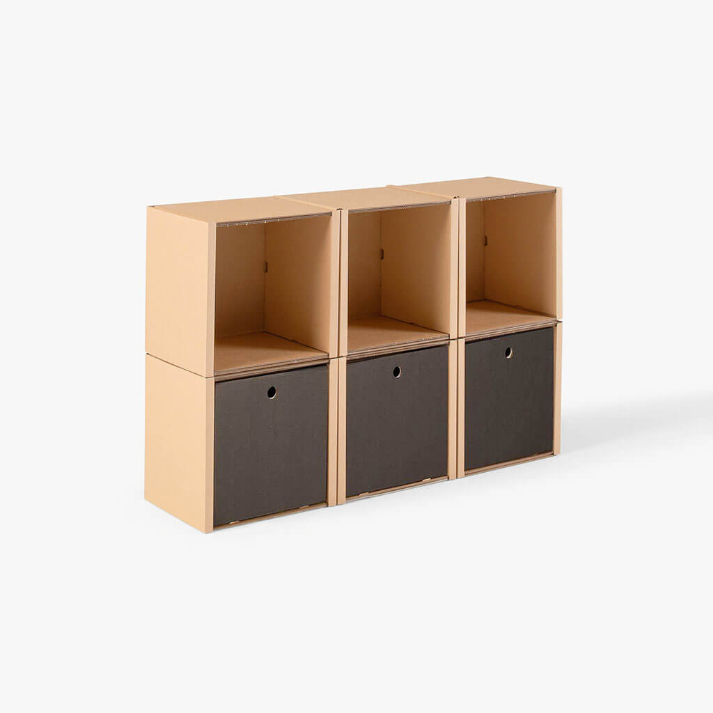 ROOM IN A BOX - Modulares Regal 2x3 mit 3 Schubladen schwarz
