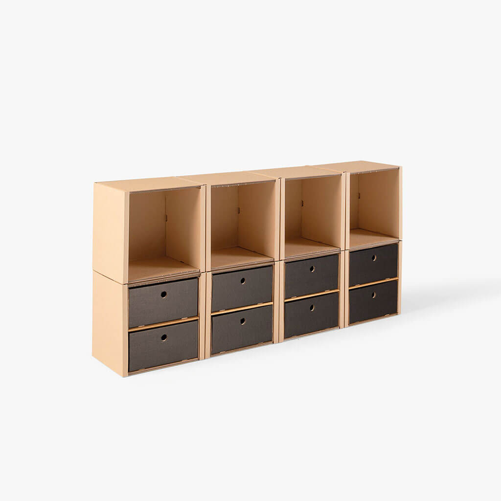 ROOM IN A BOX - Modulares Regal 2x4 mit 8 Schubladen schwarz