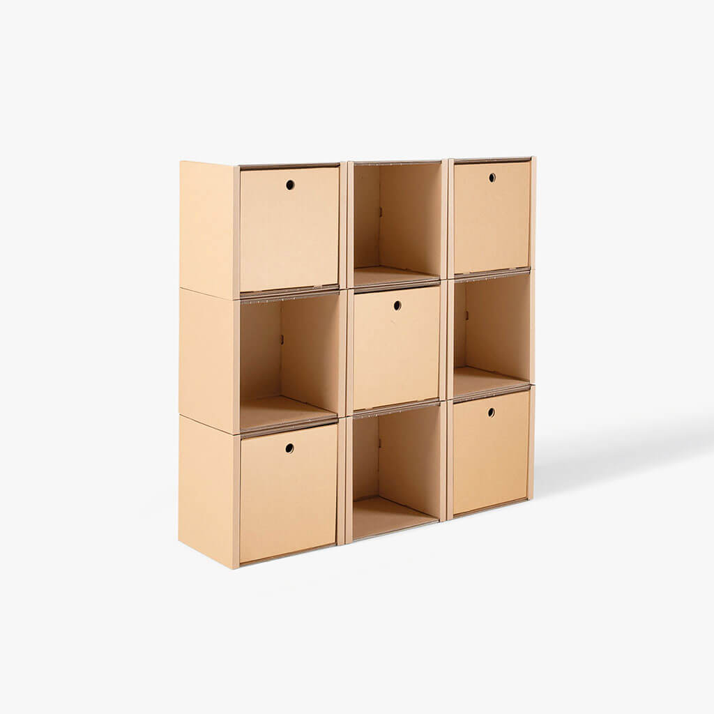 ROOM IN A BOX - Modulares Regal 3x3 mit 5 Schubladen natur