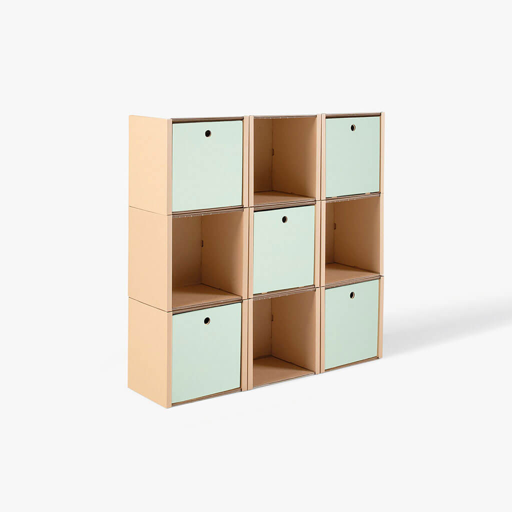 ROOM IN A BOX - Modulares Regal 3x3 mit 5 Schubladen salbei