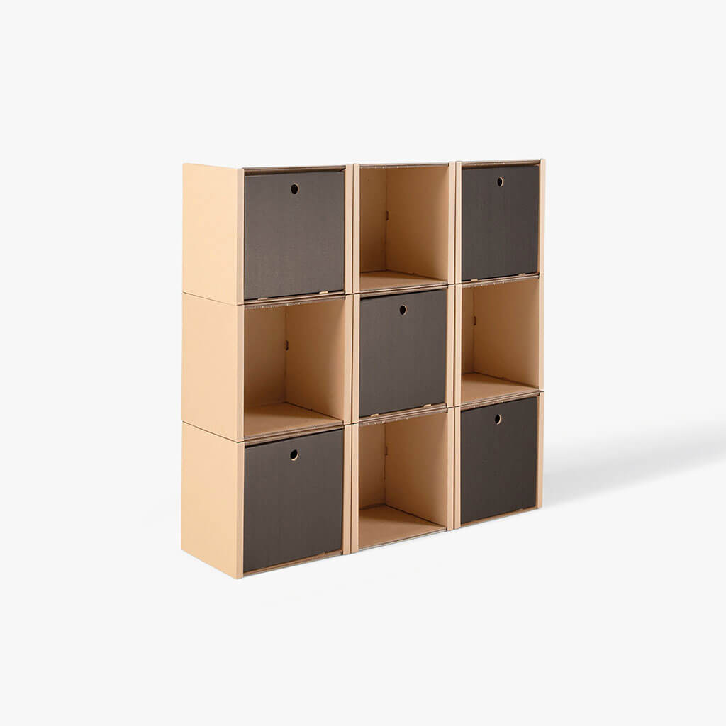 ROOM IN A BOX - Modulares Regal 3x3 mit 5 Schubladen schwarz