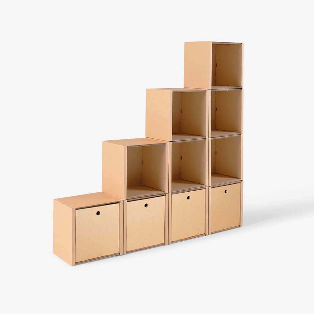 ROOM IN A BOX - Modulares Stufenregal gross mit 4 Schubladen natur