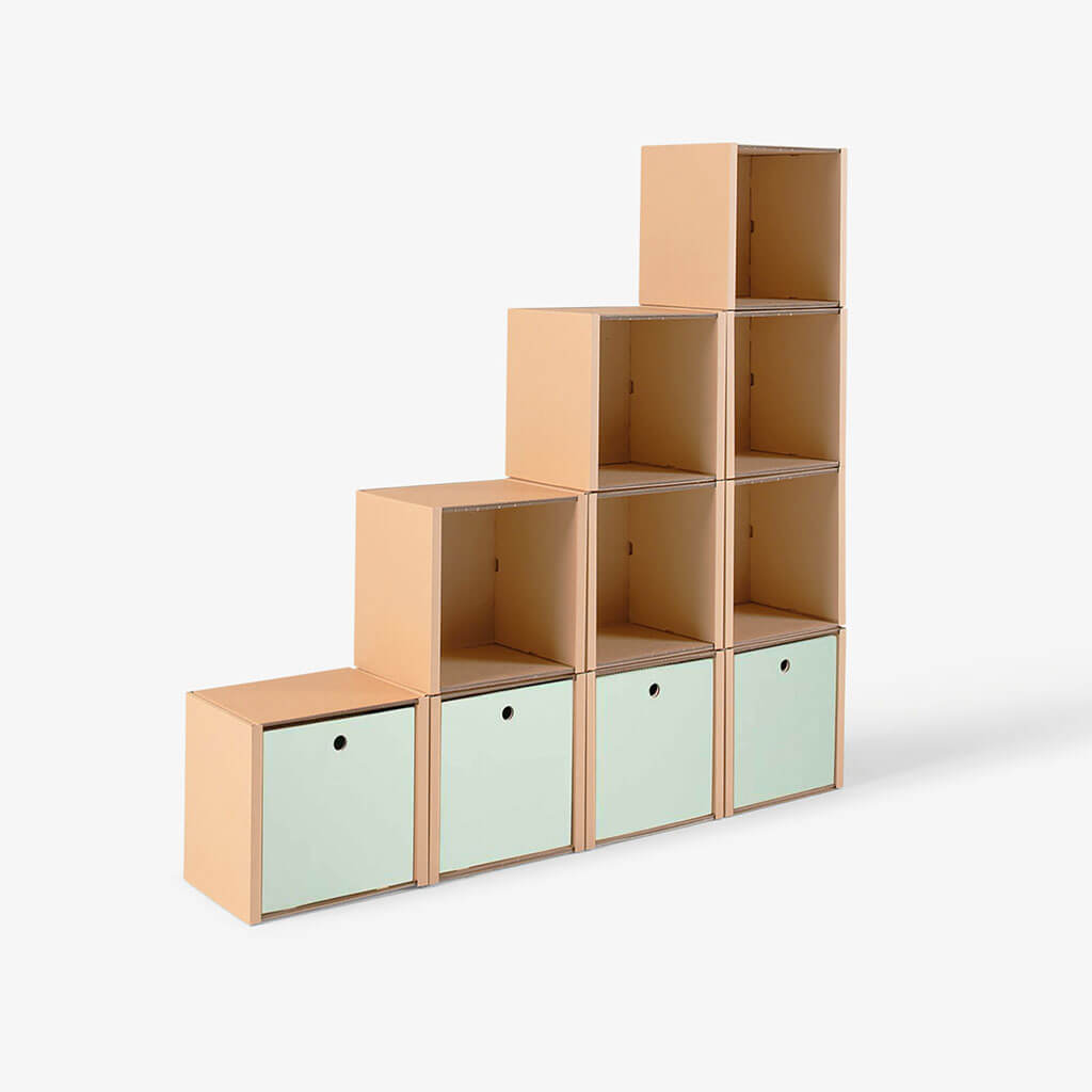 ROOM IN A BOX - Modulares Stufenregal gross mit 4 Schubladen salbei