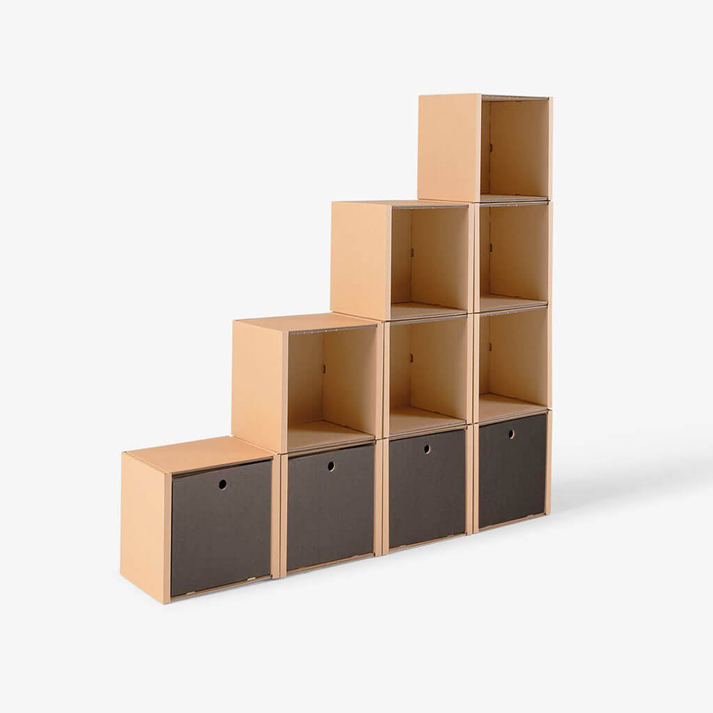 ROOM IN A BOX - Modulares Stufenregal gross mit 4 Schubladen schwarz