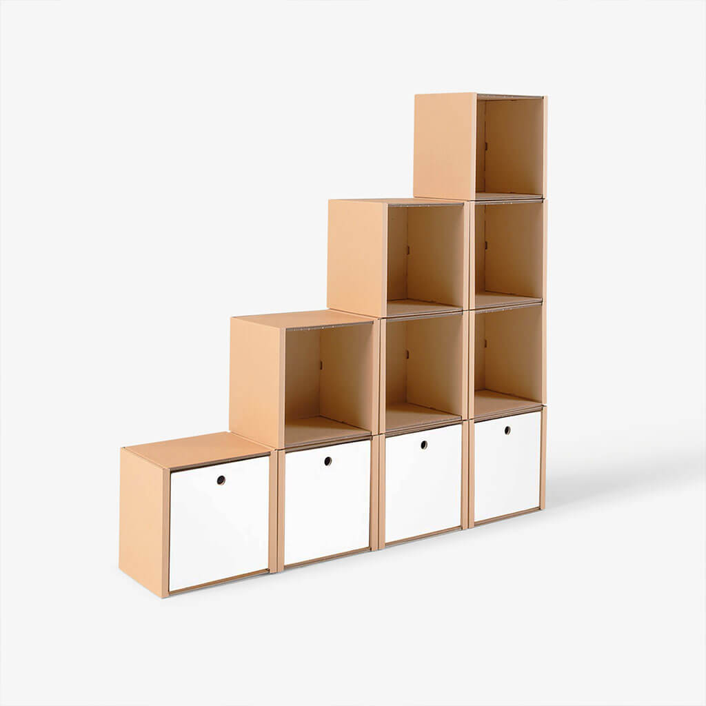 ROOM IN A BOX - Modulares Stufenregal gross mit 4 Schubladen weiss