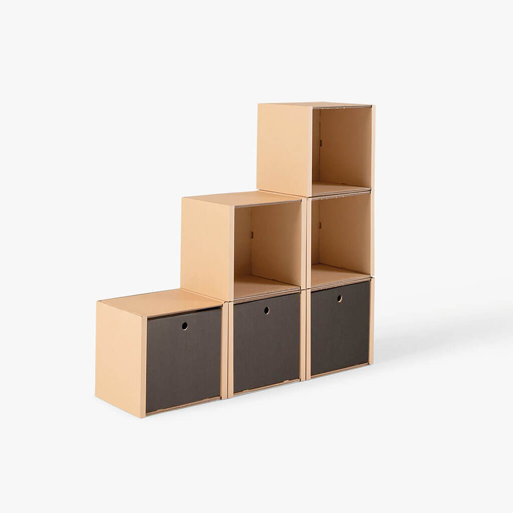 ROOM IN A BOX - Modulares Stufenregal klein mit 3 Schubladen schwarz