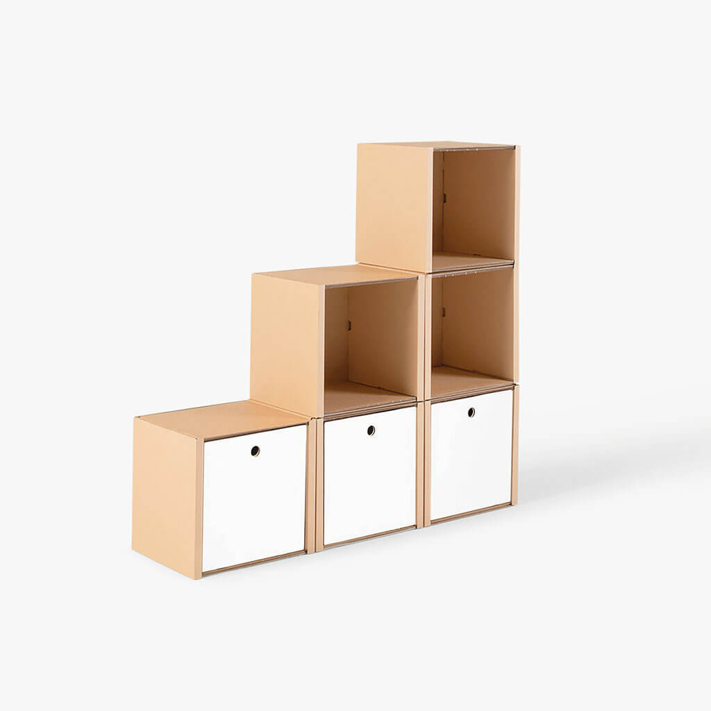 ROOM IN A BOX - Modulares Stufenregal klein mit 3 Schubladen weiss